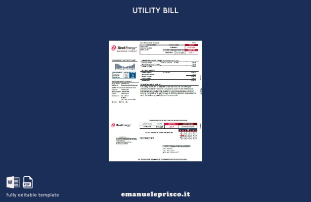 modello di versione word della bolletta energetica USA Xcel Energy in stile veri
